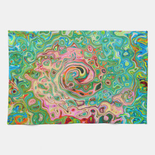 Retro Groovy Abstract Colourful Rainbow Swirl Kitchen Towel