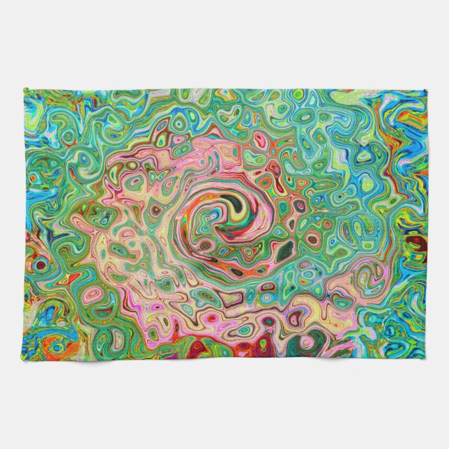 Retro Groovy Abstract Colourful Rainbow Swirl Kitchen Towel (Horizontal)