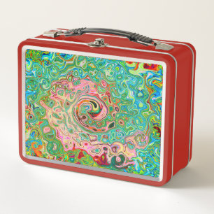 Retro Groovy Abstract Colourful Rainbow Swirl Metal Lunch Box