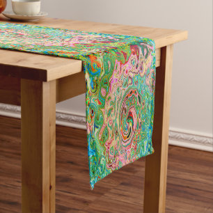 Retro Groovy Abstract Colourful Rainbow Swirl Short Table Runner
