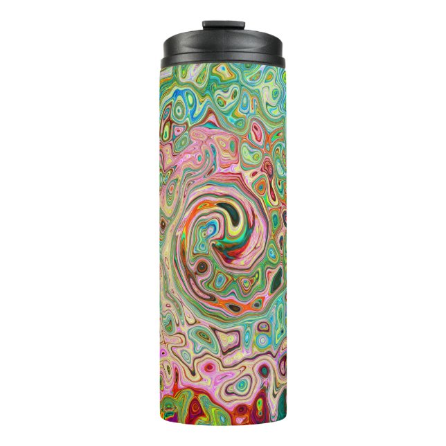 Retro Groovy Abstract Colourful Rainbow Swirl Thermal Tumbler (Front)