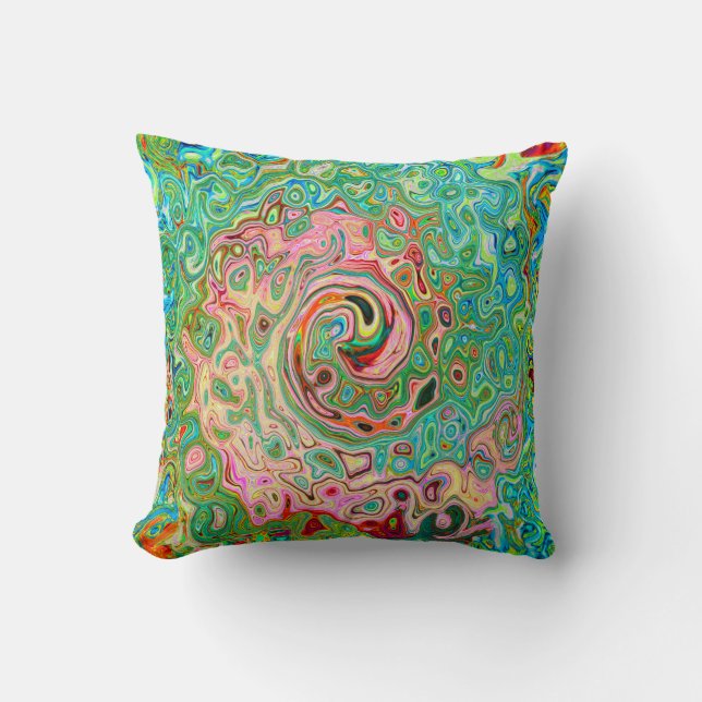 Retro Groovy Abstract Colourful Rainbow Swirl Throw Pillow (Front)
