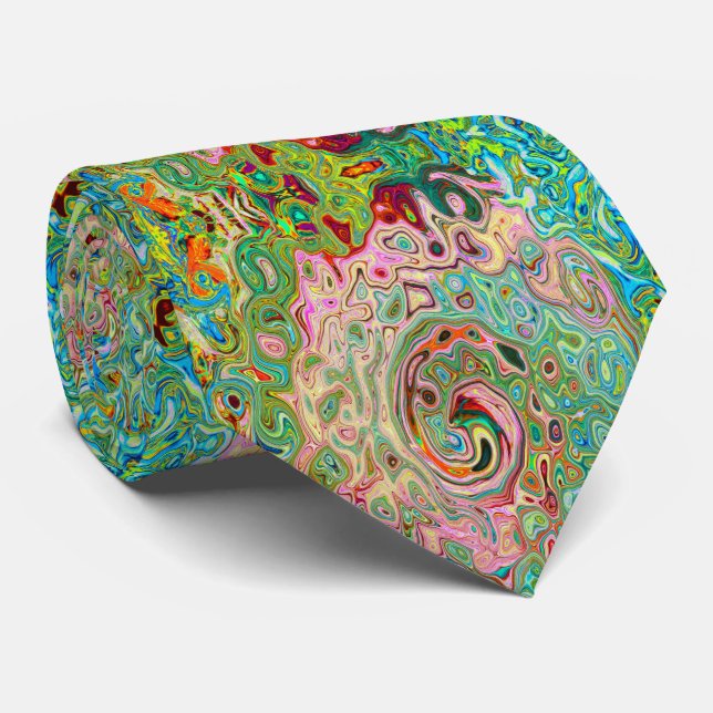 Retro Groovy Abstract Colourful Rainbow Swirl Tie (Rolled)