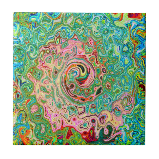 Retro Groovy Abstract Colourful Rainbow Swirl Tile (Front)