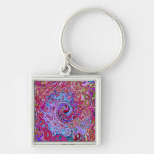 Retro Groovy Abstract Lavender and Magenta Swirl Keychain