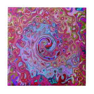 Retro Groovy Abstract Lavender and Magenta Swirl Tile
