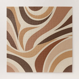 Retro Groovy Abstract Swirls Neutral Earth Tones Jigsaw Puzzle
