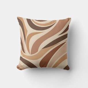 Retro Groovy Abstract Swirls Neutral Earth Tones Throw Pillow