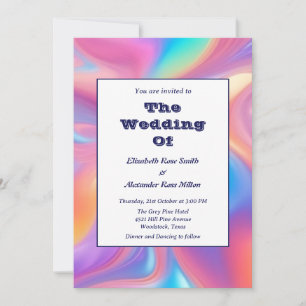 Retro groovy abstract waves invitation wedding
