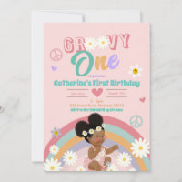 Retro Groovy Afro Girl One First Birthday