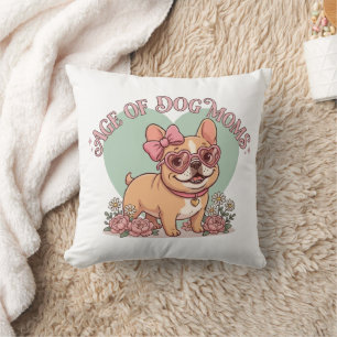  Retro Groovy Age of Dog Moms Frenchie Throw Pillow