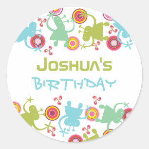 Retro Groovy Aliens Kids Birthday Label Sticker