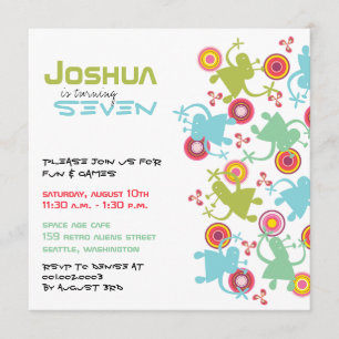 Retro Groovy Aliens Kids Photo Birthday Invitation