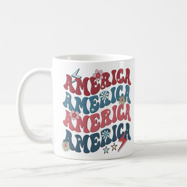 Retro Groovy America Independence Day Coffee Mug (Left)