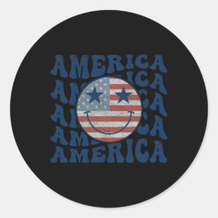 Retro Groovy America Usa Smile Face Patriotic 4th Classic Round Sticker