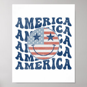 Retro Groovy America Usa Smile Face Patriotic 4th Poster