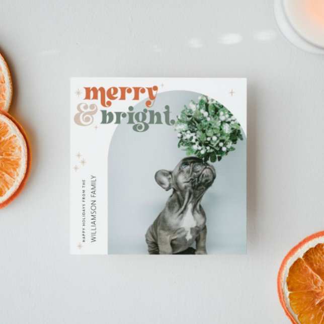 Retro Groovy Arch Photo Holiday Card (Retro Arch Photo Square Holiday Card)