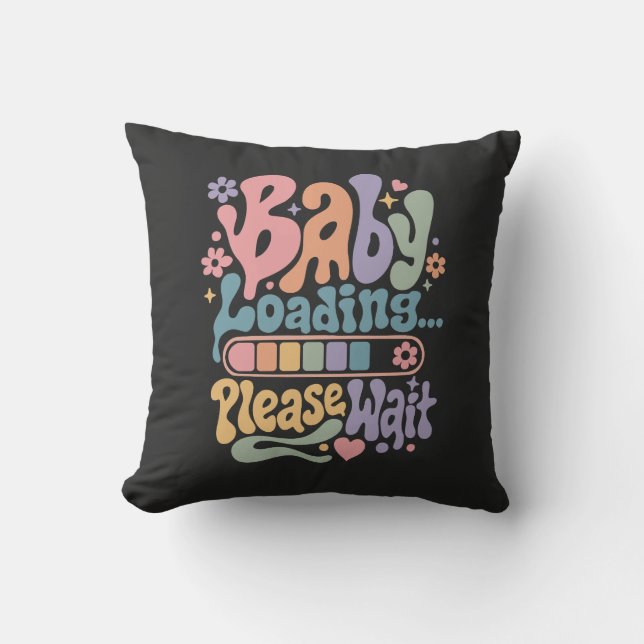 Retro Groovy Baby Loading Please Wait Maternity Throw Pillow (Front)