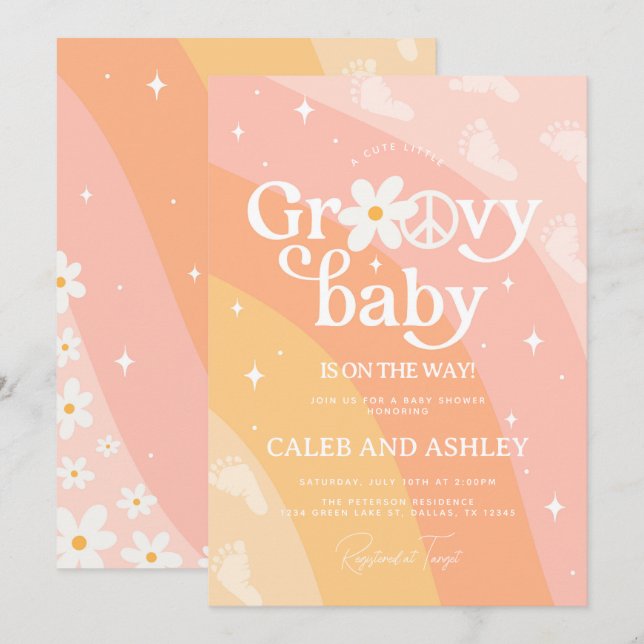 Retro Groovy Baby Shower Invitation (Front/Back)