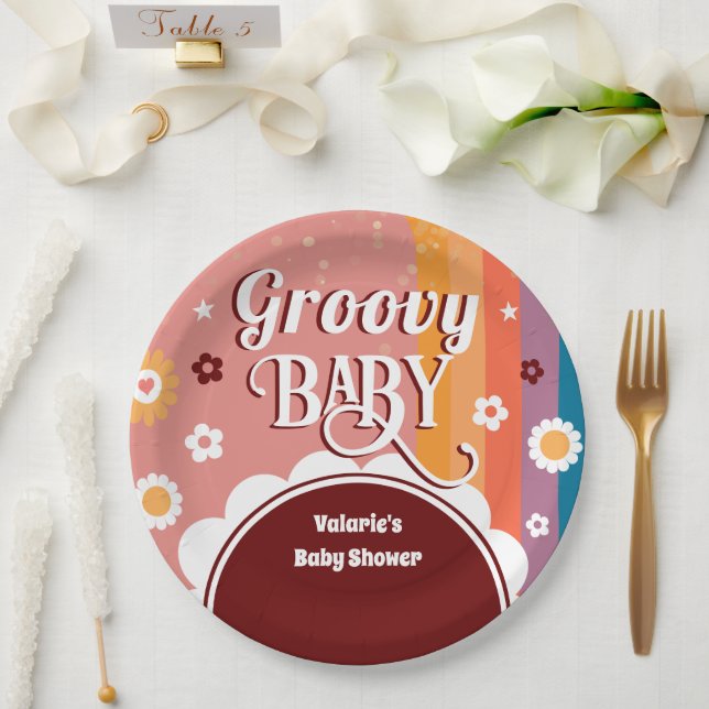 Retro Groovy Baby Shower Paper Plate (Wedding)