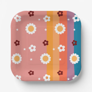 Retro Groovy Baby Shower Pattern Paper Plate