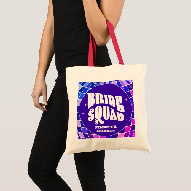 Retro Groovy Bachelorette Bride Squad Bridesmaid Tote Bag (Front (Product))