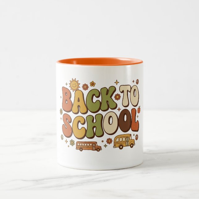  Retro Groovy Back to School Design Two-Tone Coffee Mug (Center)