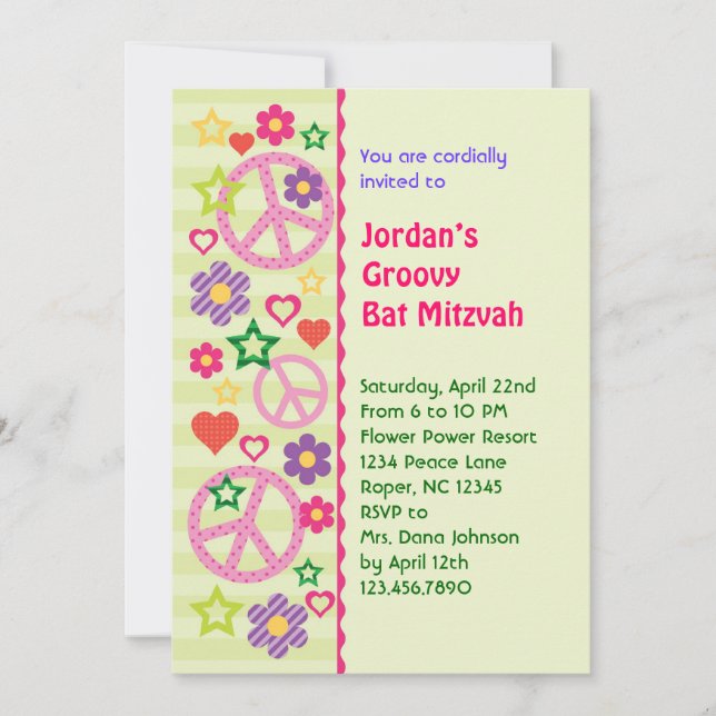 Retro Groovy Bat Mitzvah Invitation (Front)