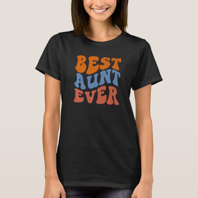 Retro Groovy Best Aunt Ever Wavy Hippie Boho 70s V T-Shirt (Front)