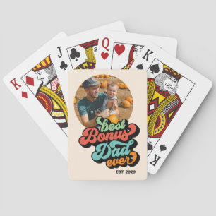 Retro Groovy Best Bonus Dad Ever Photo Fathers Day Playing Cards