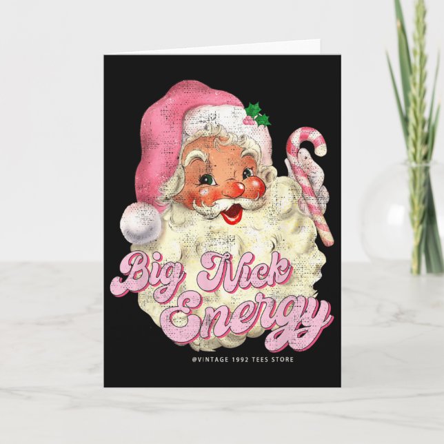 Retro Groovy Big Nick Santa Energy Pink Santa Chri Card (Front)