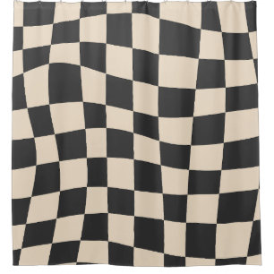 Retro Groovy Black Cream wavy checkered Pattern