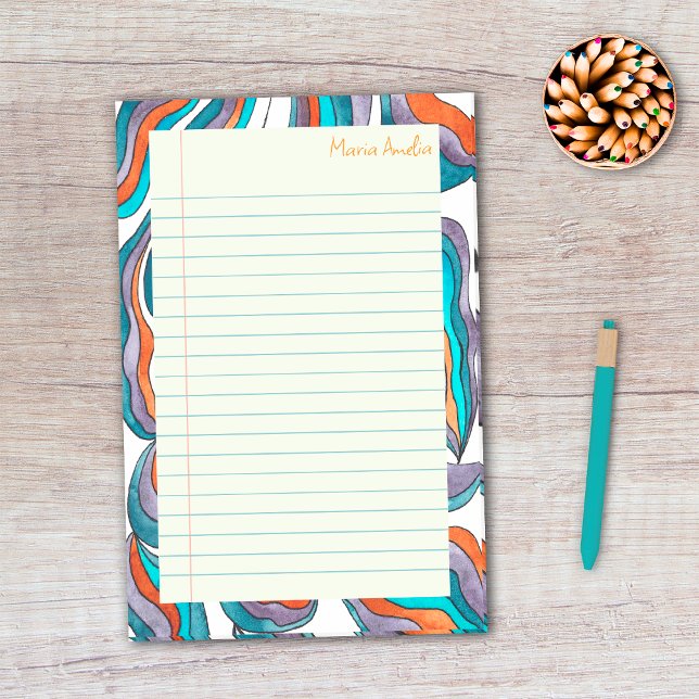 Retro Groovy Blue Lined School Notebook Paper Post-it Notes (Front)