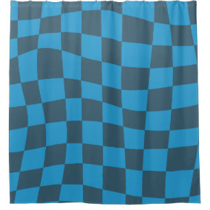 Retro Groovy Blue wavy checkered Pattern