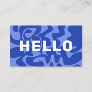 Retro Groovy Blue White Squiggles Hello Business Card