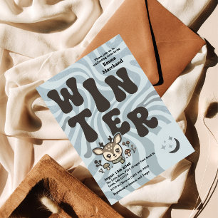 Retro Groovy Blue Winter Baby Shower Invitation