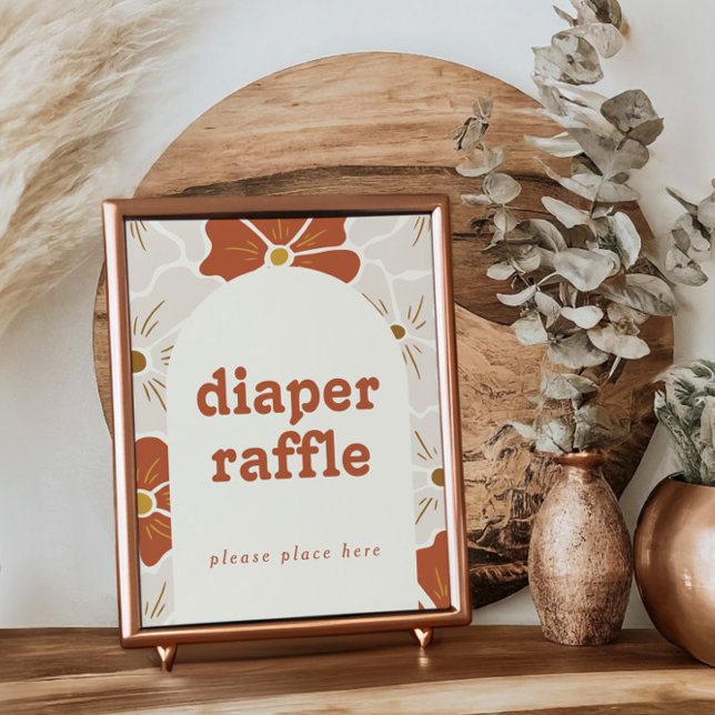 Retro Groovy Boho Baby in Bloom Diaper Raffle Sign (Creator Uploaded)