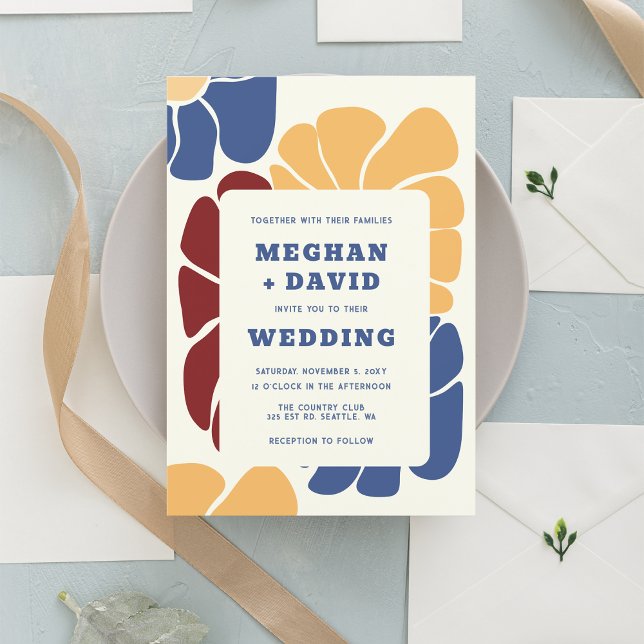 Retro Groovy Boho Chic Floral Wedding Invitation (Retro Groovy Boho Chic Floral Wedding Invitation With Floral Design Back)