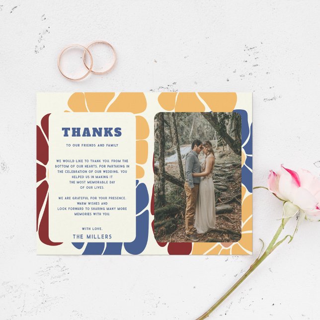 Retro Groovy Boho Chic Floral Wedding Thank You Card (Retro Groovy Boho Chic Floral Wedding Thank You Card)