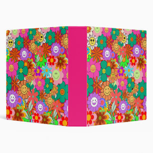 Retro Groovy Boho Hippie Flowers Binder