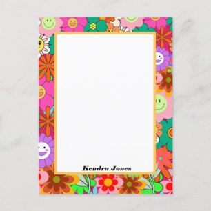 Retro Groovy Boho Hippie Flowers Planner Postcard