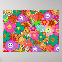 Retro Groovy Boho Hippie Flowers