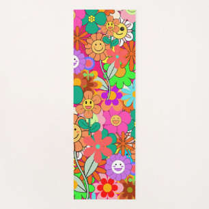 Retro Groovy Boho Hippie Flowers Yoga Mat