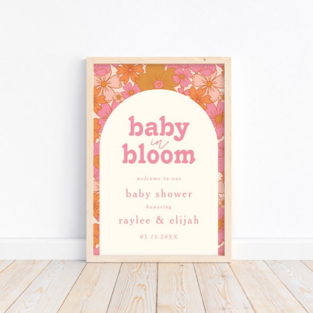 Retro Groovy Boho Pink Baby in Bloom Welcome Sign (Creator Uploaded)