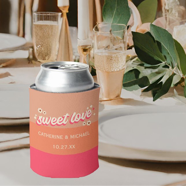 Retro Groovy Bold Typography Colourful 70's Weddin Can Cooler (Creator Uploaded)