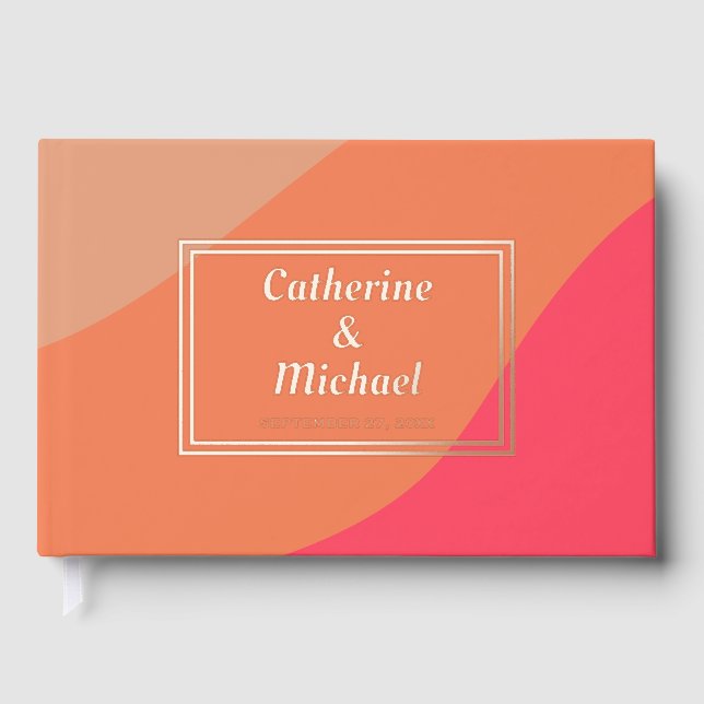 Retro Groovy Bold Typography Colourful 70's Weddin Guest Book (Front)