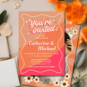 Retro Groovy Bold Typography Colourful 70's Weddin Invitation