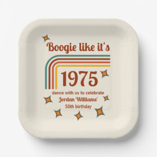 Retro Groovy Boogie Simple Dance 50th Birthday Paper Plate