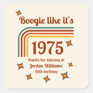 Retro Groovy Boogie Simple Dance 50th Birthday Square Sticker