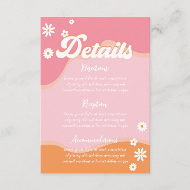 Retro Groovy Bridal Shower, 70s Hippie Vibes Daisy Enclosure Card (Front)